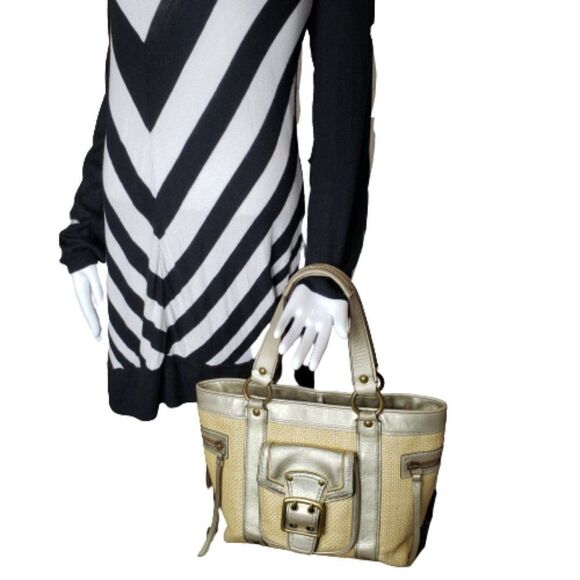 Coach MO5K-113 Legacy Leather & Straw Tote Handbag - Picture 9 of 16